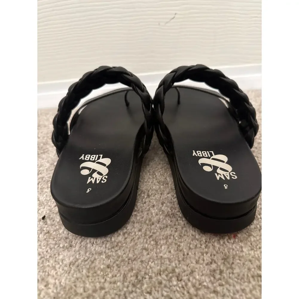 Sam & Libby Adelia Womens Black Footbed Sandals Double Strap Slides, sz 8 - Picture 5 of 9